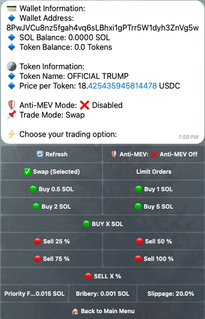 Manual Token Selection Screenshot