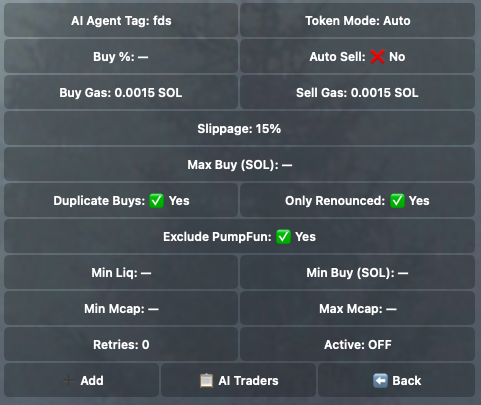 AI Agent Configuration Screenshot